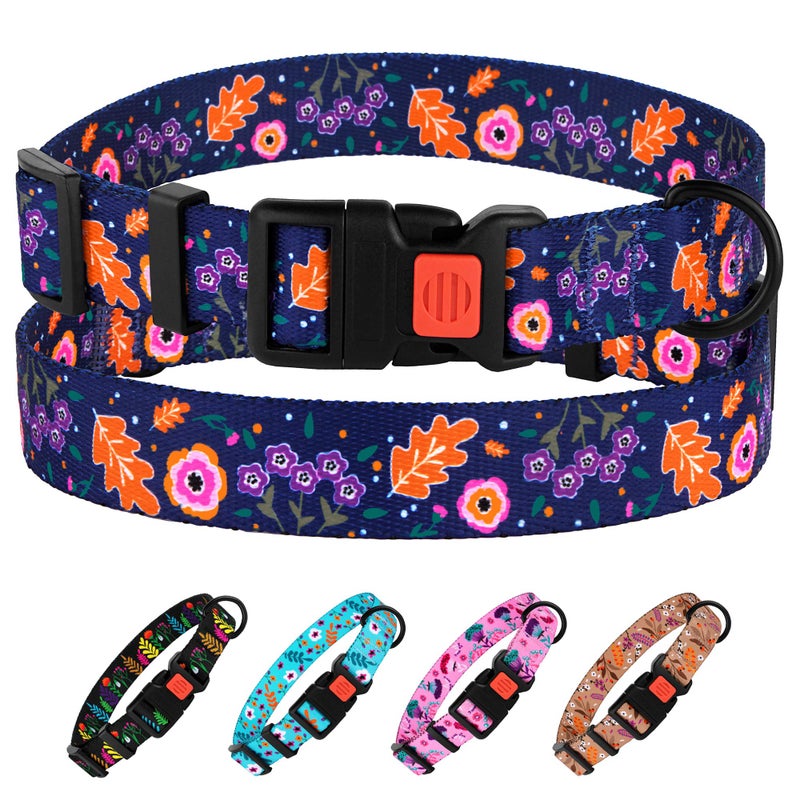 CollarDirect Nylon Dog Collar Floral Pattern Navy Blue 10-13 inch - Image 1